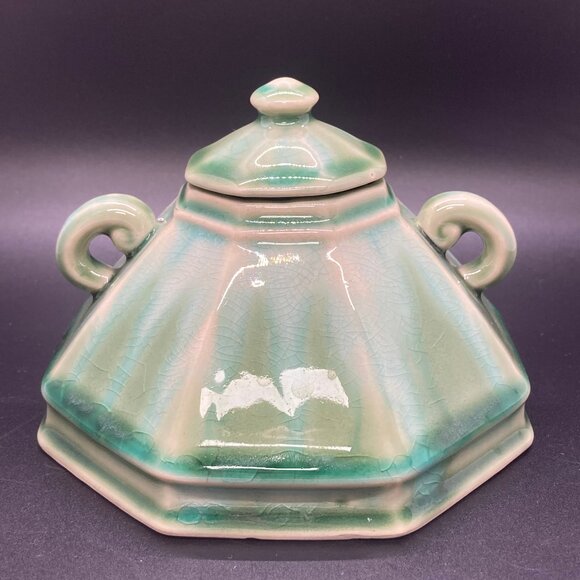 Celadon Lidded Octagon Shaped Sugar Bowl with Handles by Anthropologie - Picture 2 of 9